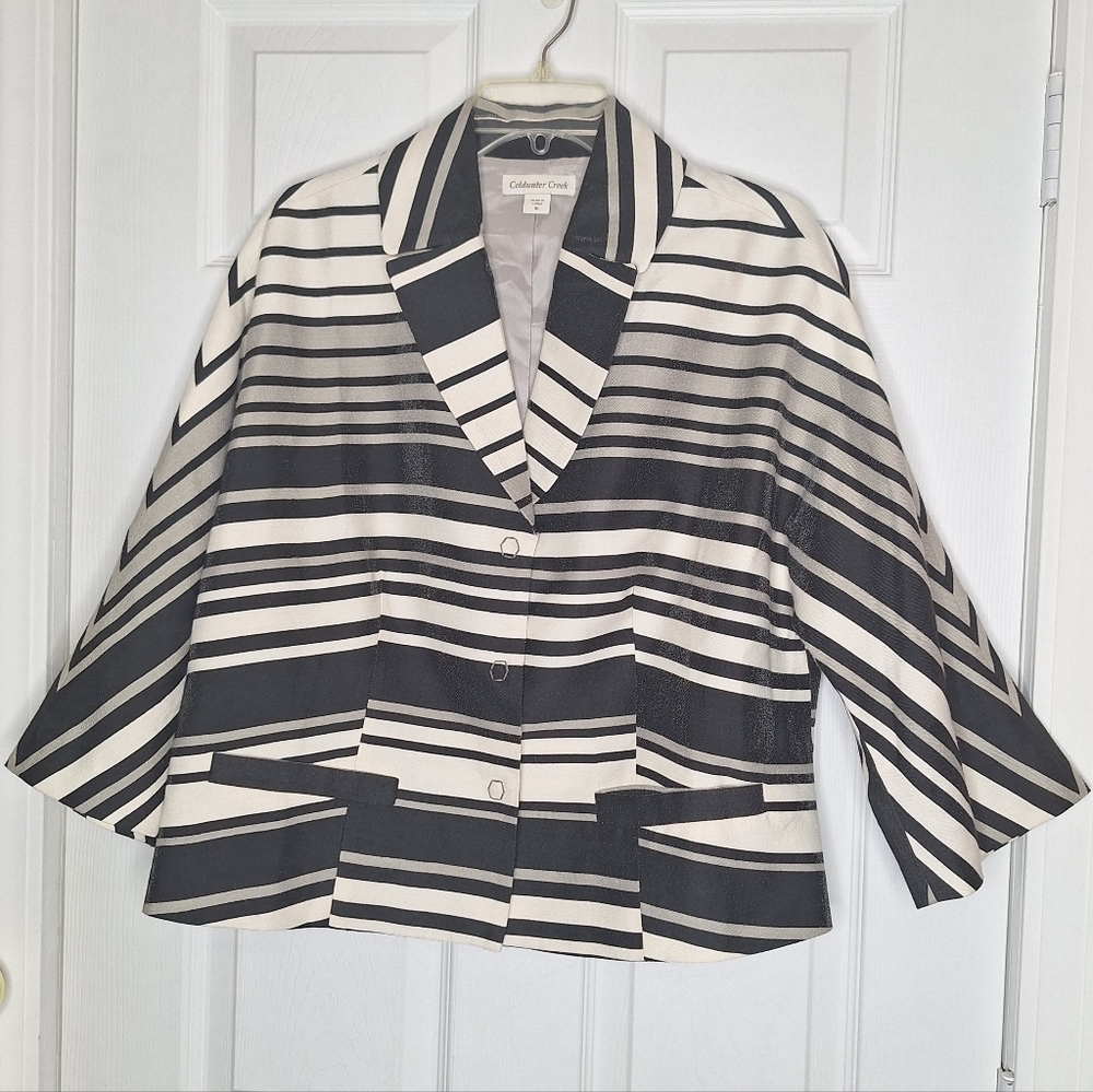 ColdWater Creek, Black and White Striped Dolman Jacket Size 16